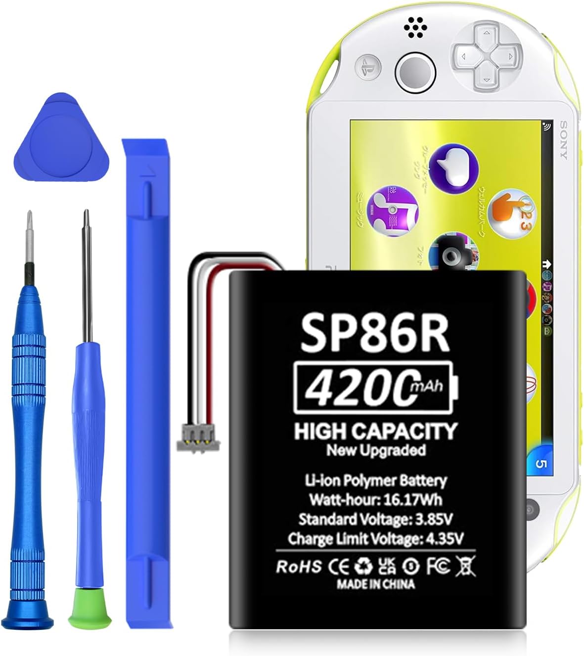 Ps Vita 2000 Battery, (New Upgrade) 4200mAh High Capacity Rechargeable Lithium-ion Battery for Sony PS Vita 2007, PCH-2007, PCH-2000, PSV2000 SP86R Battery with Repair Tool Kit