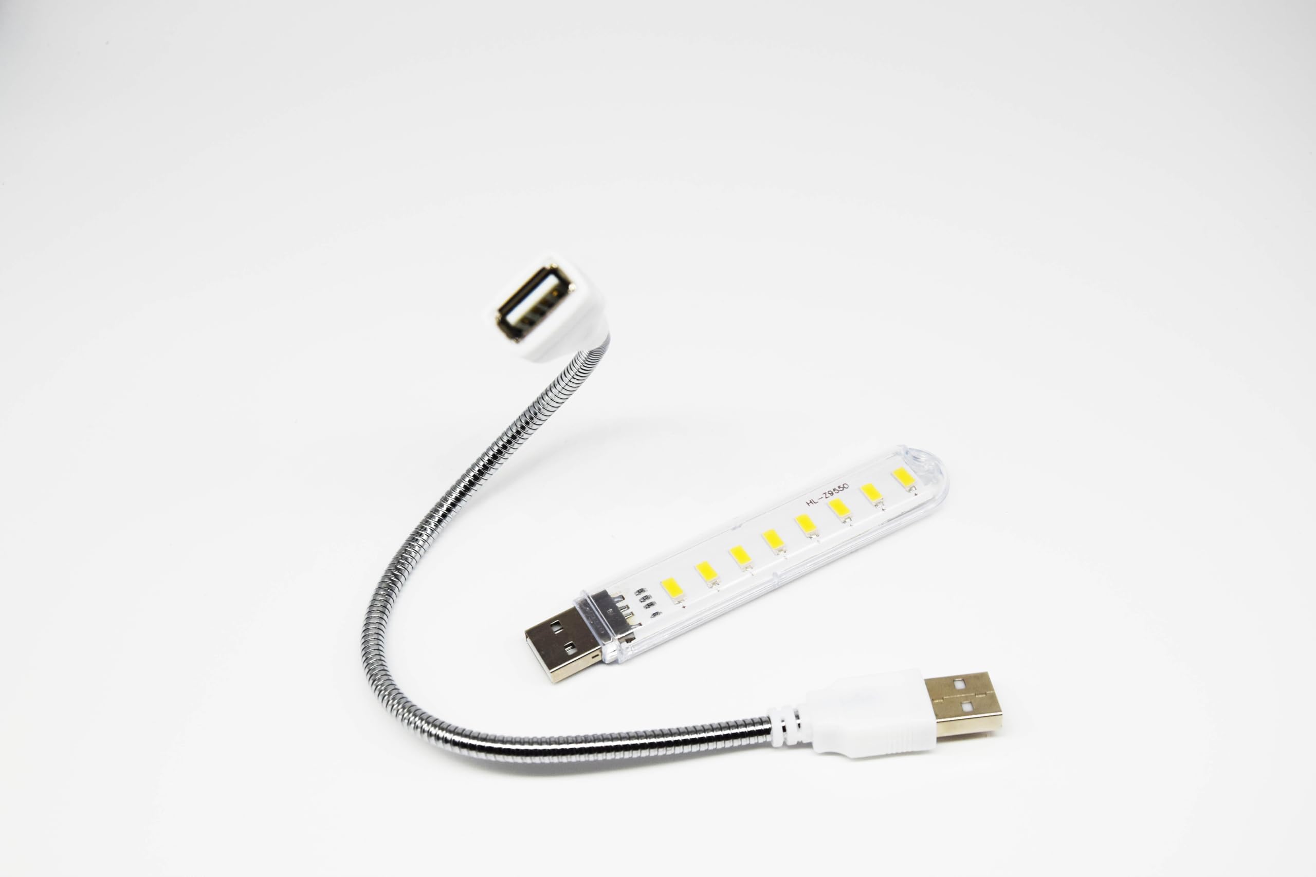 USB LED Light with Flexible Metal Gooseneck, 8 LEDs, White