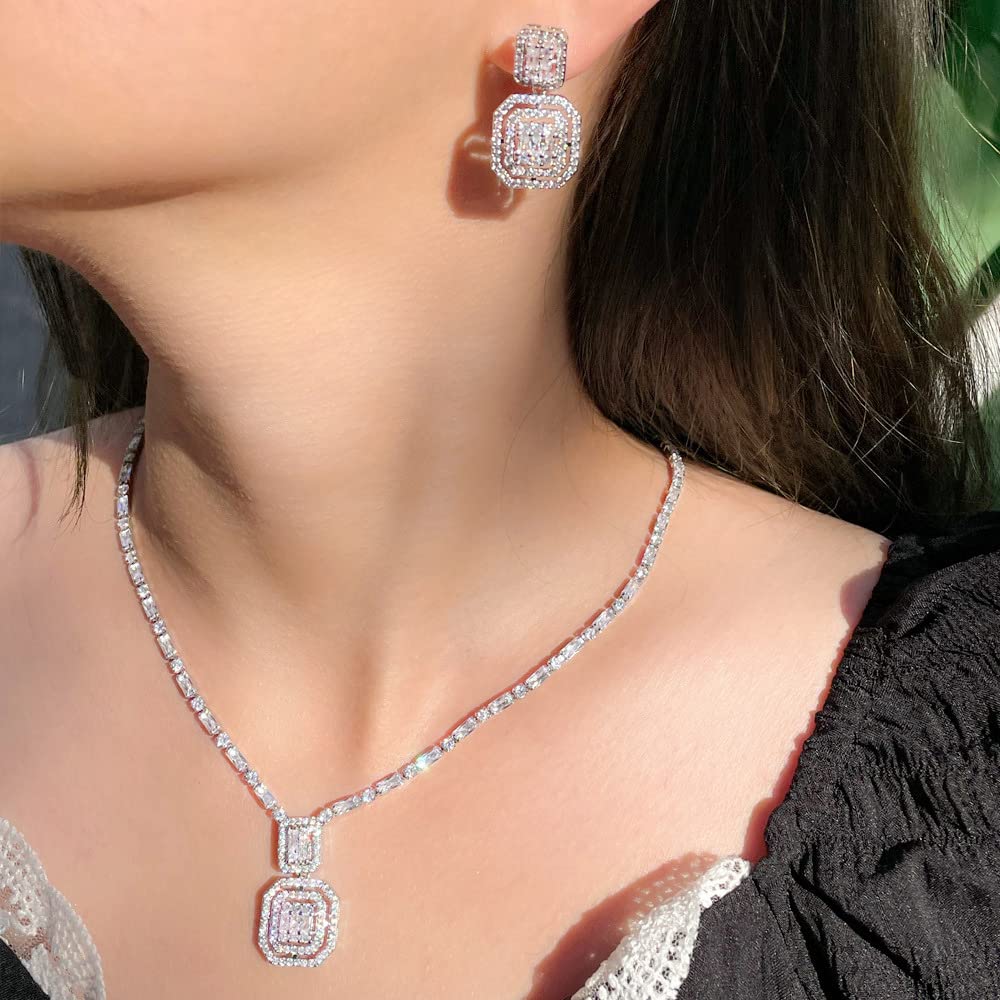 Conjunto de joyería para mujer, collar de diamantes de imitación de boda con circonita AAA+, conjunto de joyería para dama de honor para mujeres y niñas, aniversario de cumpleaños para madre