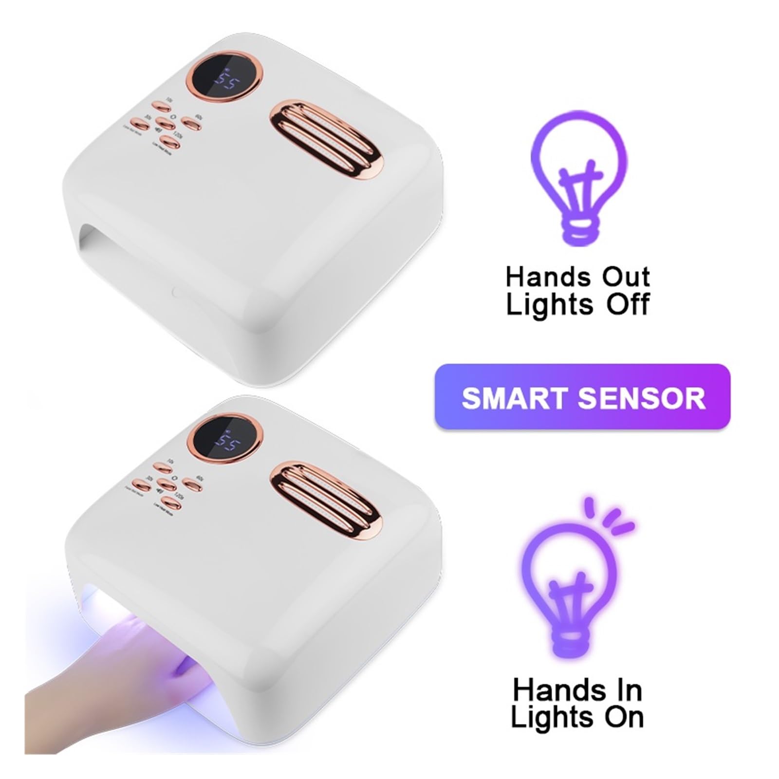 Lampa do paznokci, 72W LED Lampa UV do paznokci Suszarka Lampa UV do wszystkich żelowych lamp do paznokci z pamięcią Smart Timer Niewidoczny zegar cyfrowy Wyświetlacz Lampa do paznokci(Wit)