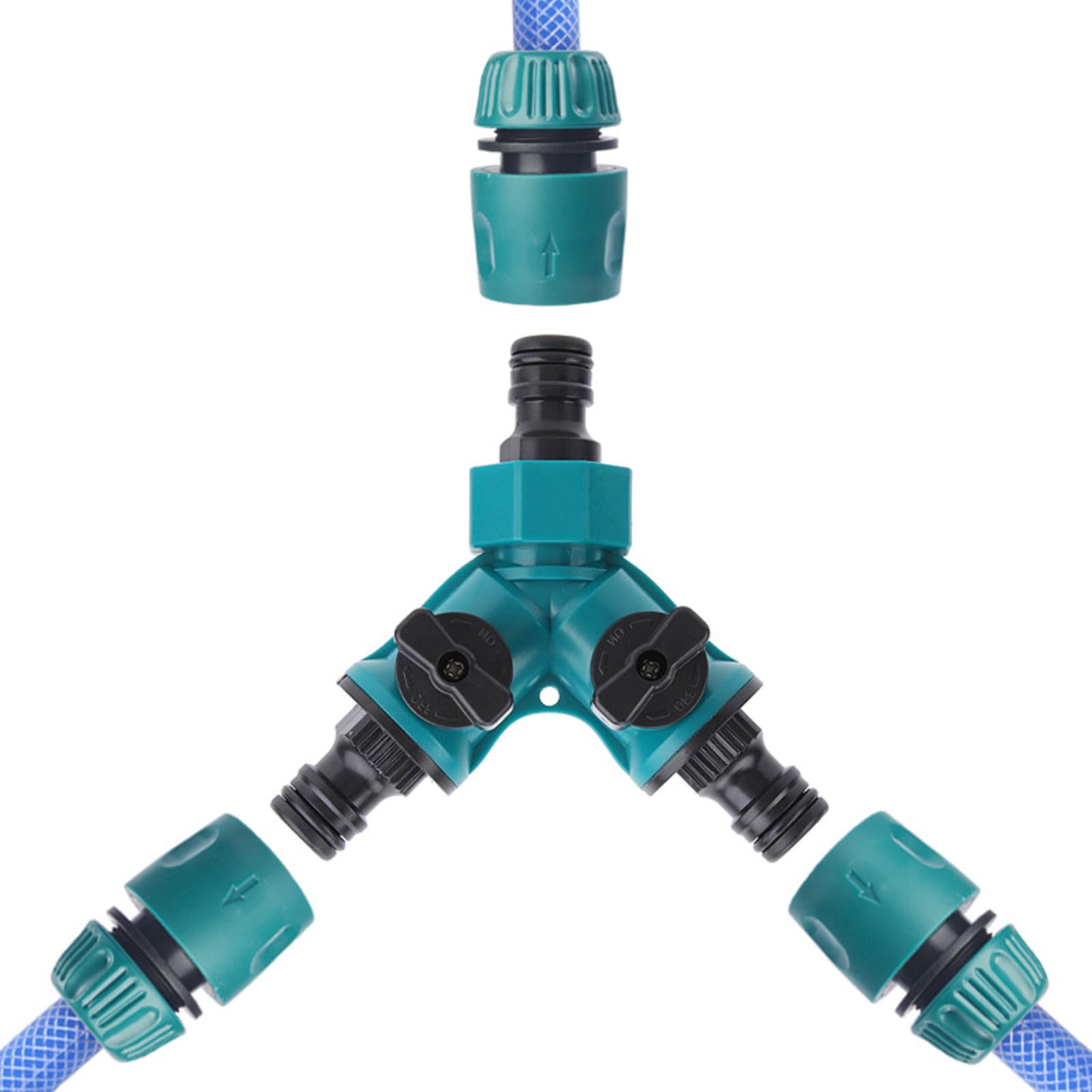 YUANBAO Garden Hose Splitter 2 Way, Y Water Tap Splitter with Individual ON-Off Valves, 3 Way Hose Connector, PTFE Tape - Image 3