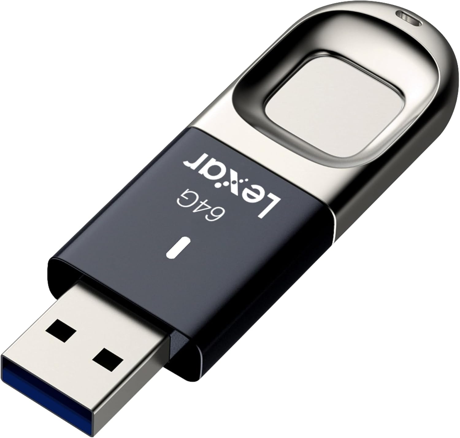 Lexar JumpDrive Fingerprint F35 USB 3.0 Flash Drive, angled view showing fingerprint sensor