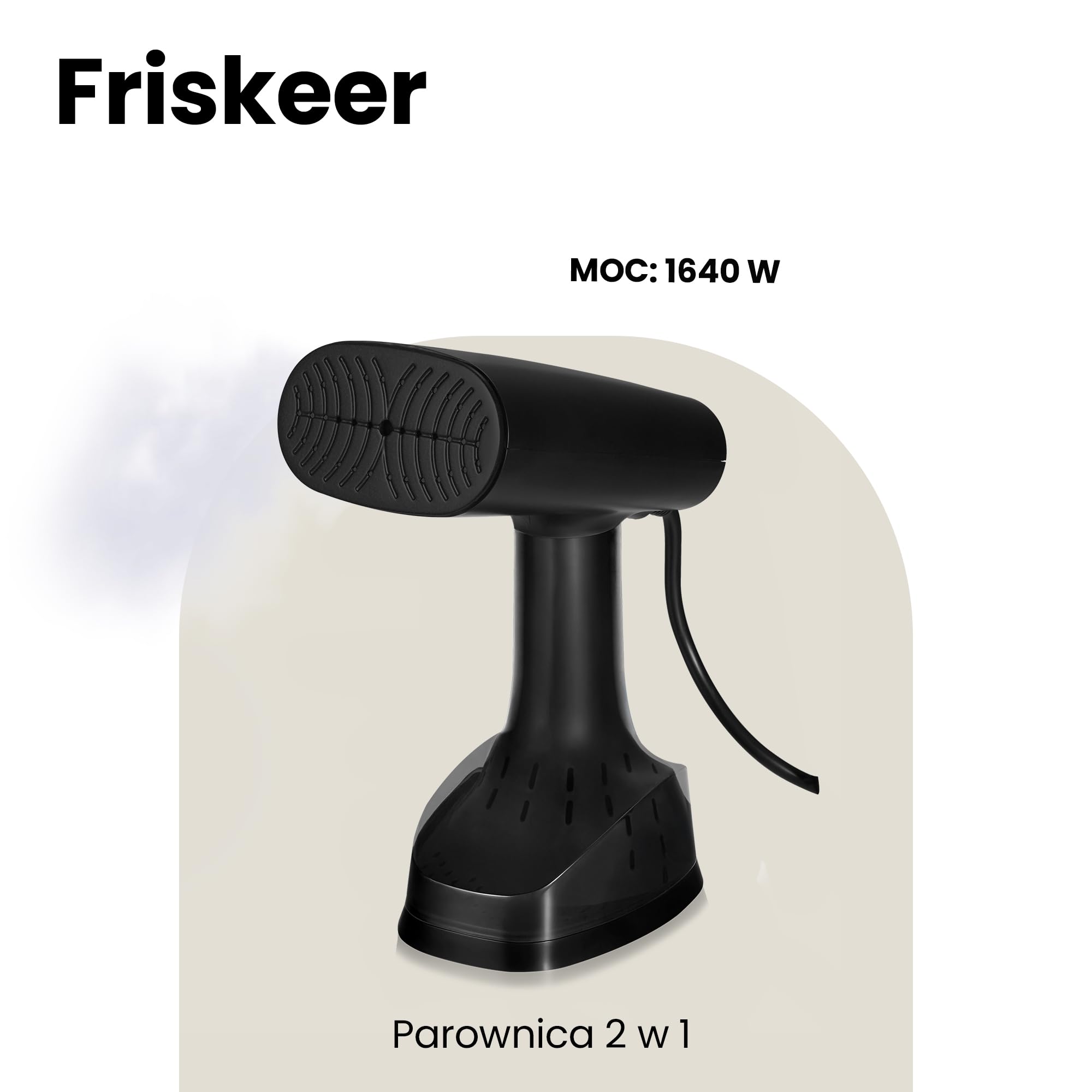 ZEEGMA FRISKEER Przenośna Parownica Ręczna do Ubrań 2w1, Żelazko Parowe 1640 W, 380 ml Wyrzut Pary 25 g/min Szybkie Nagrzewanie Bezpieczna Dla Tkanin Prasowanie w Pionie i Poziomie