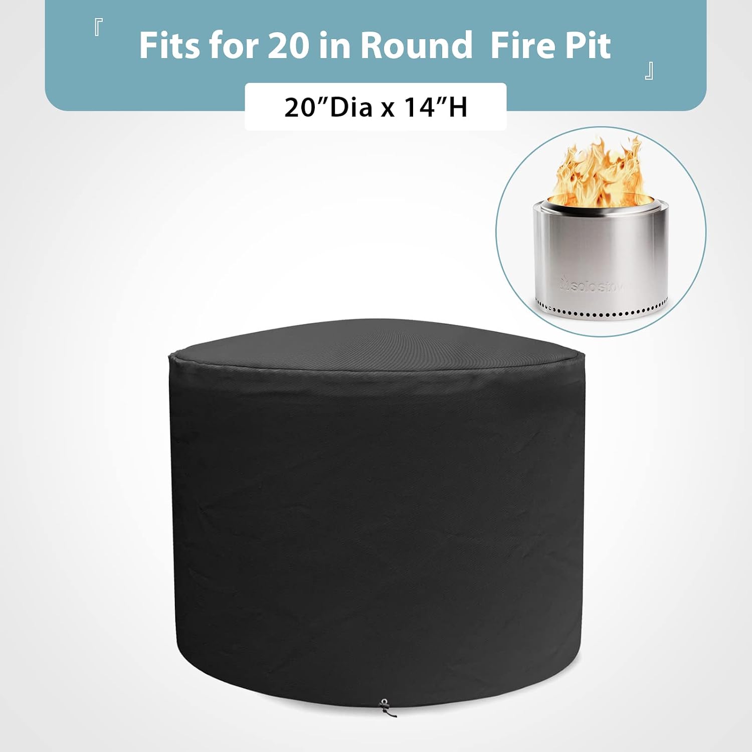 Fire Pit Cover for Solo Stove Bonfire, Also Fits for Small Fire Bowl, Waterproof & Windproof, 20 Dia x 14 H, Black