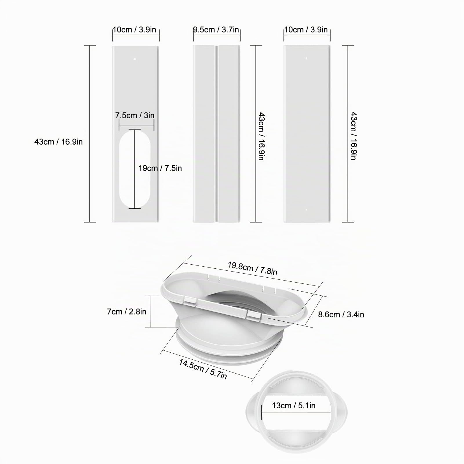 KENANLAN Kit di Ventilazione per Finestra per Condizionatore Portatile, 4 Pezzi, PVC ABS ad Alta Densità, Resistente al Calore