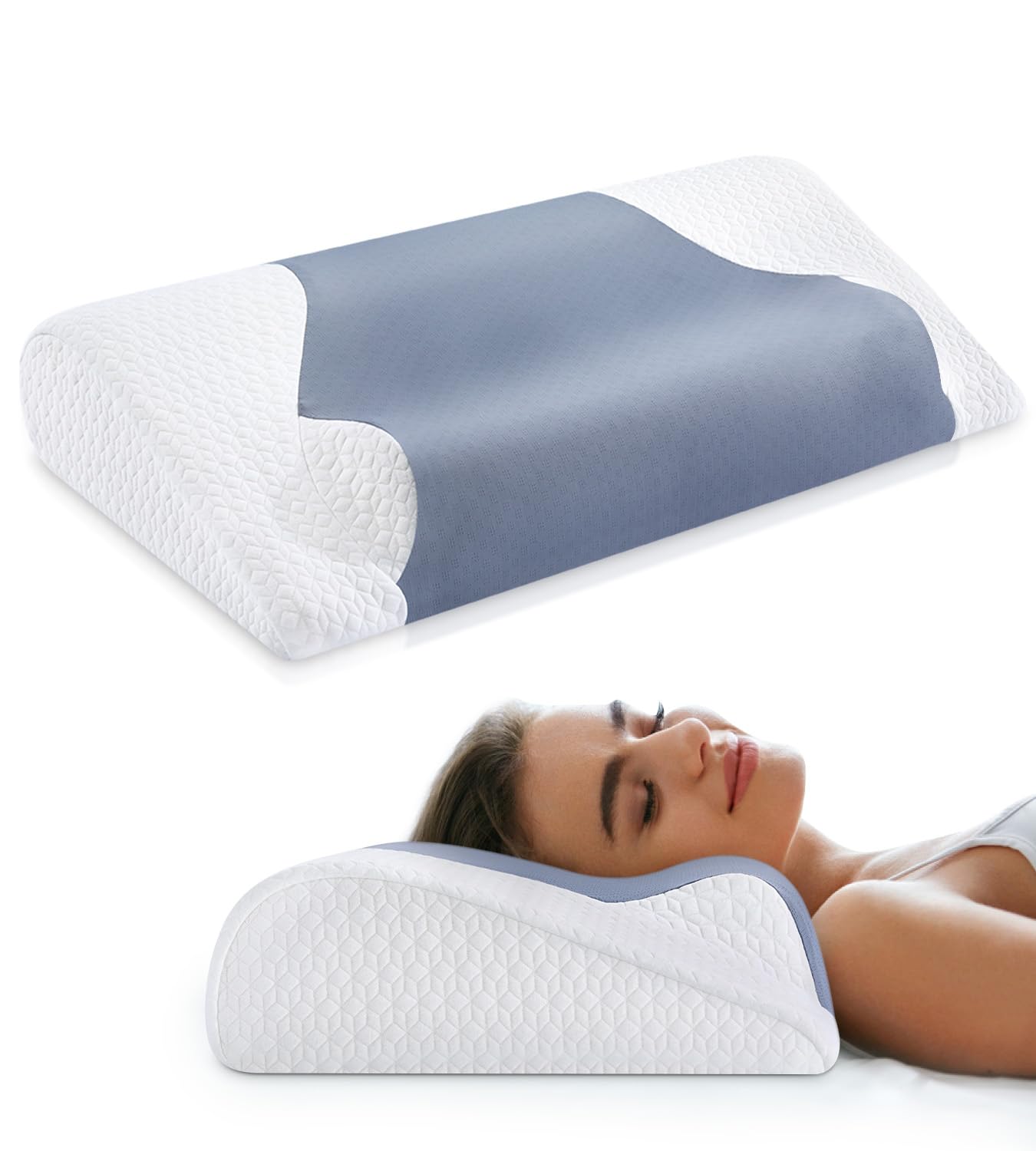 Cervical Neck Pillows for Sleeping,Ultra Soft Memory Foam Pillow, Cooling Ergonomic Contour Bed Pillow for Side, Back, Stomach Sleepers with PillowcaseOEKO-TEX STANDARD 100