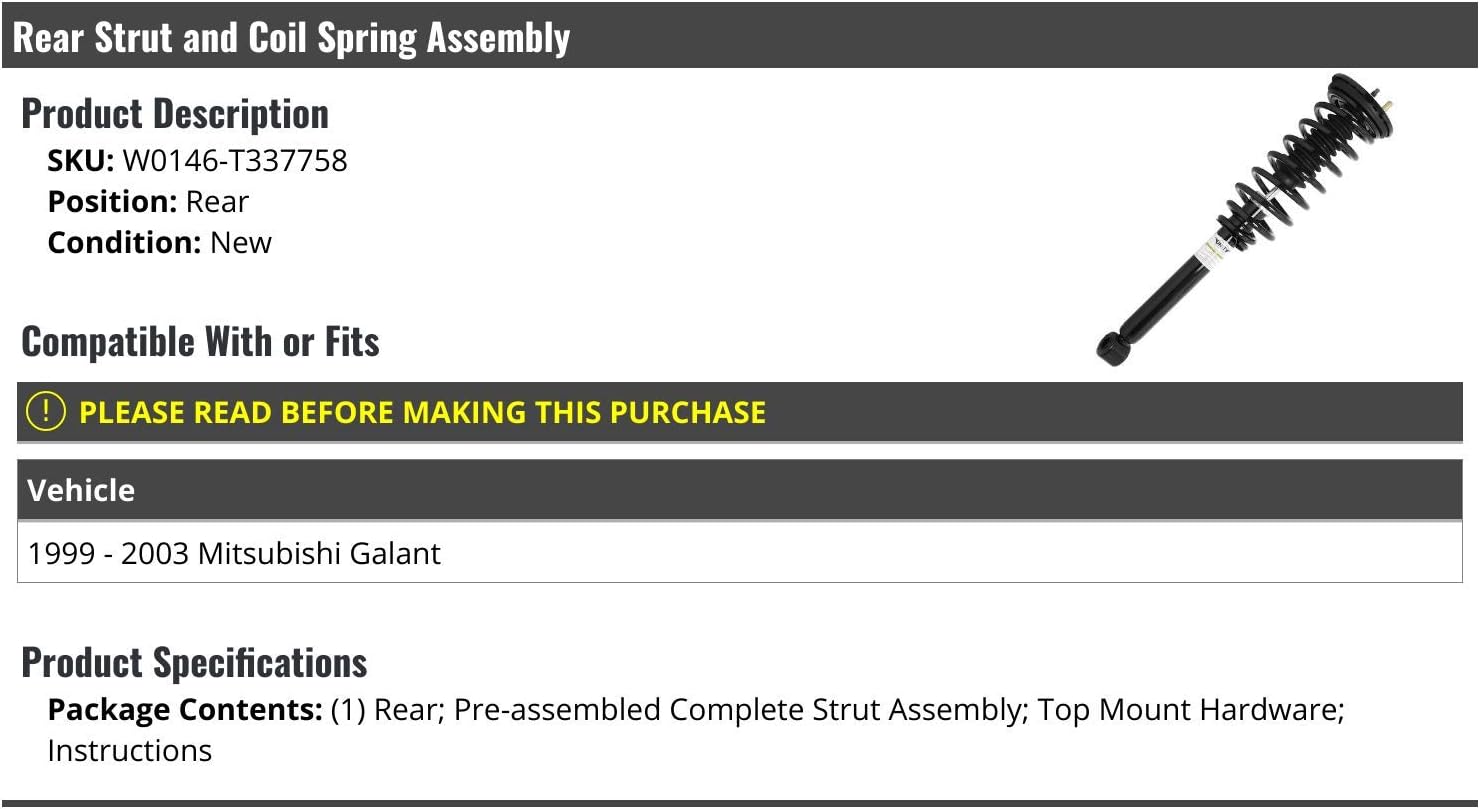 Rear Strut and Coil Spring Assembly - Compatible with 1999-2003 Mitsubishi Galant