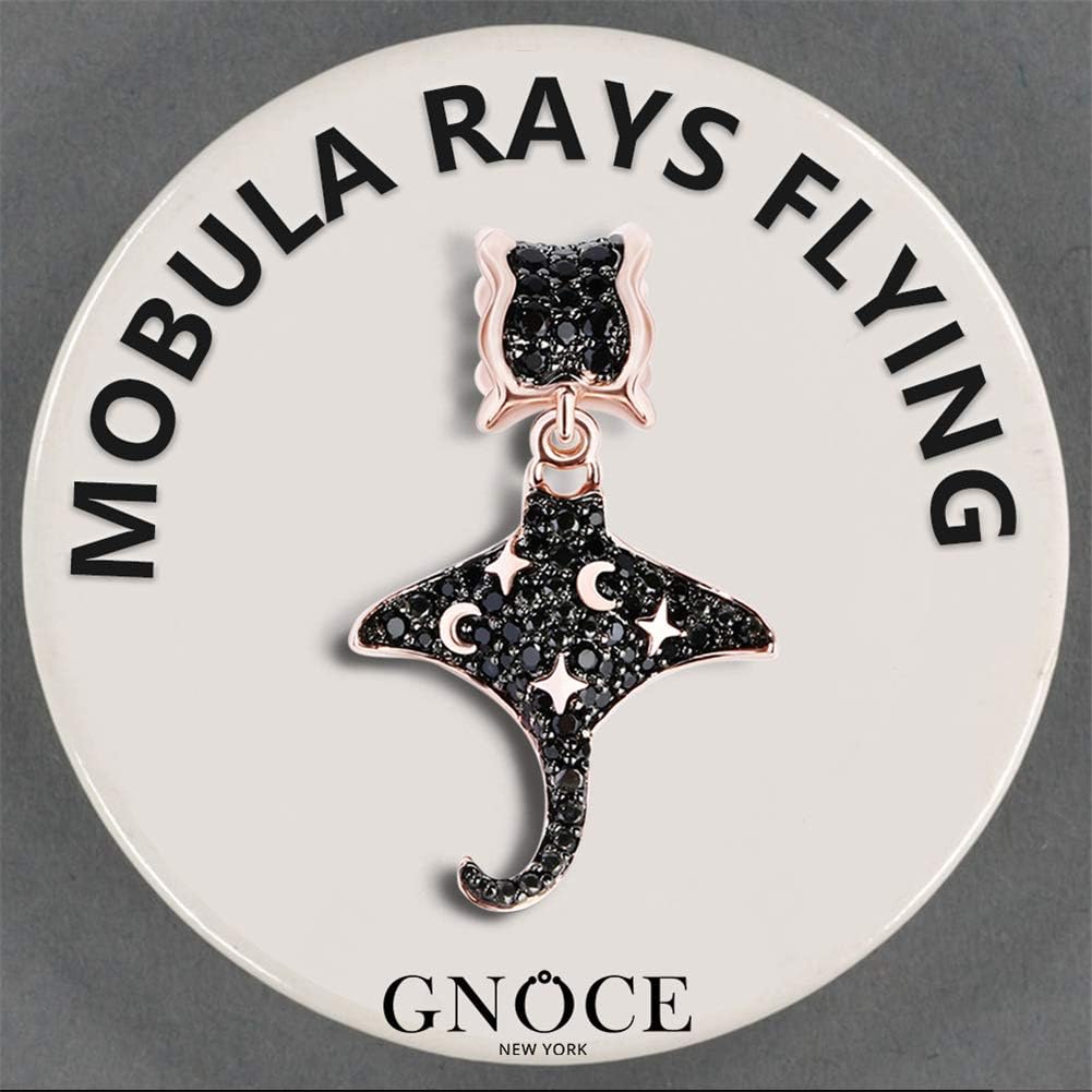 GNOCE Charms Bracelet Sterling Silver Black Plated Snake Chain With Mobula Charm Pendant Mobula Rays Flying Basic Charm Bracelet with Clasp Jewelry Gift for Women Mens