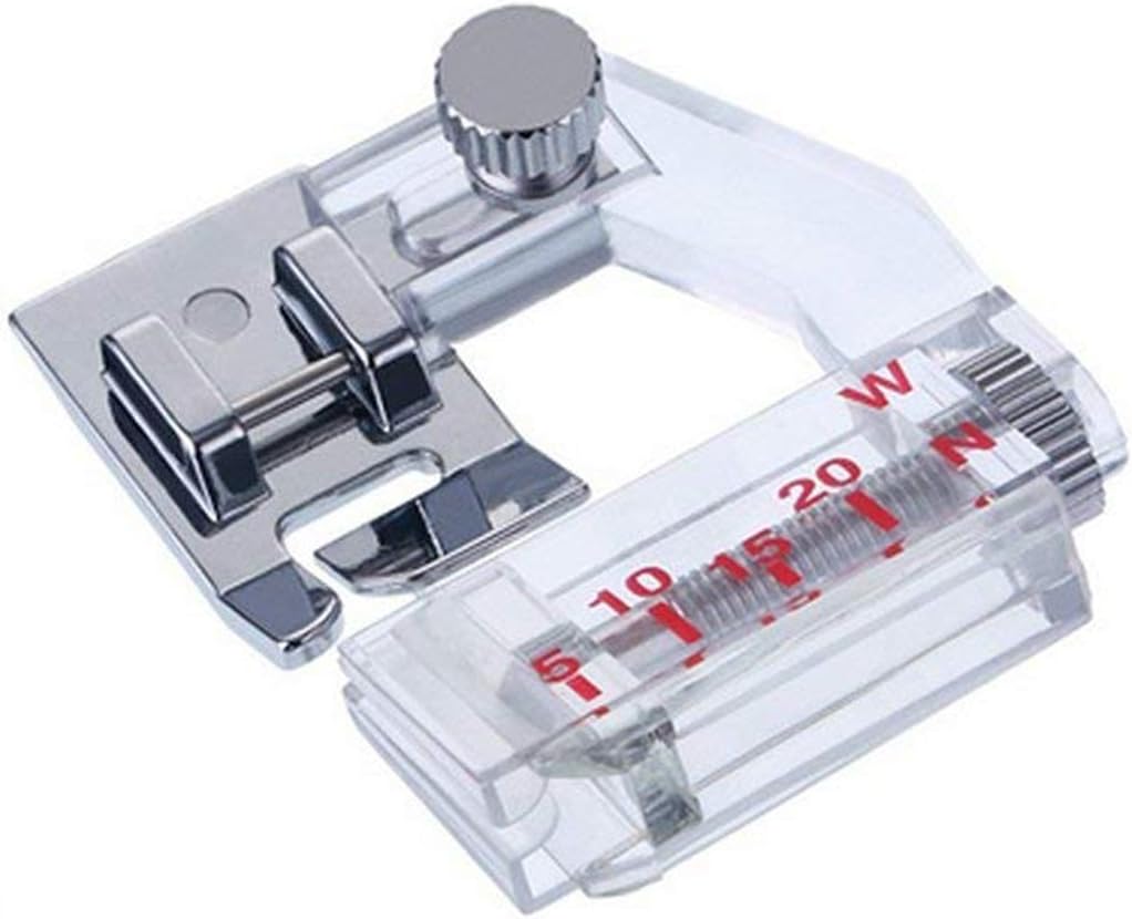 Adjustable Tap Bias Binder Foot for All Low Shank Snap-On Singer, Brother, Babylock, Euro-Pro, Janome, Kenmore, White, Juki, New Home, Simplicity, Elna and More! Adjustable Range from 5mm to 20mm