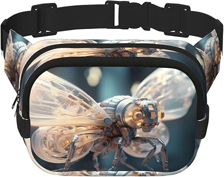 mechanical firefly Printed sports waist bag, large capacity storage messenger bag, unisex travel sports essential