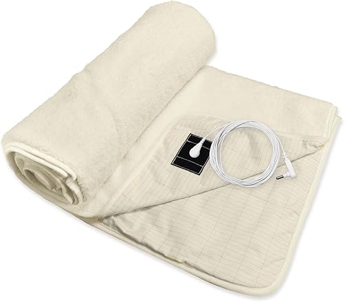 Manta de tierra conectada a tierra, sábana de tierra para mejorar el sueño, incluye fibra plateada de 50 x 60 pulgadas, color beige