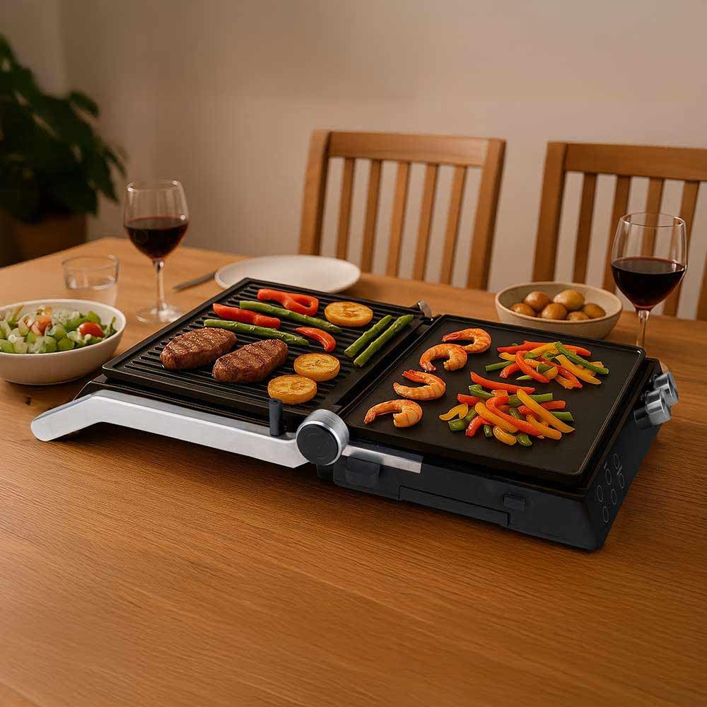 GASTROBACK Multigrill BBQ Pro Smart - Barbecue elettrico da 2400 Watt, superficie di cottura 58 x 35 cm, griglia a contatto, barbecue per barbecue, griglia plancha, panini, panini e piastra per waffle