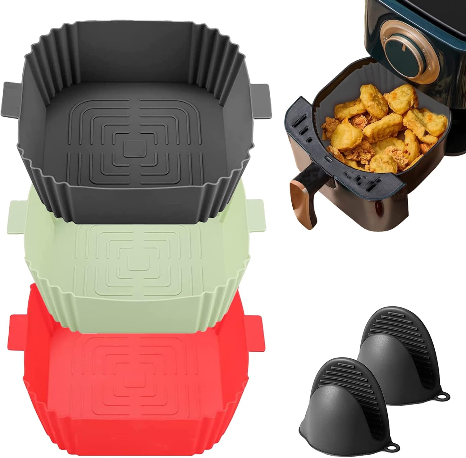 Amazon.com: Silicone Air Fryer Liners – 3 Pack Square 7 Inch Air Fryer ...