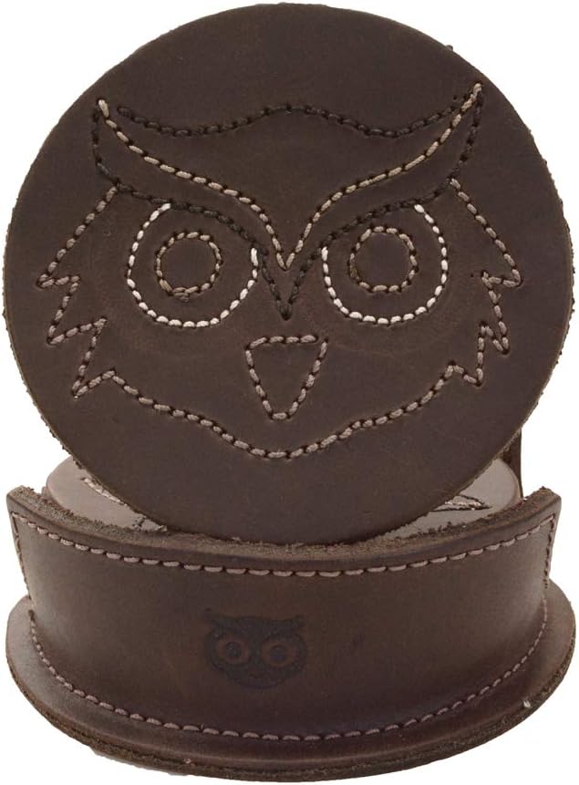 Hide & DrinkDurable Thick Leather Wild Owl Animal Farm Classic Shaped Coasters (6-Pack) Coffee & Kitchen Table, Home & Office Essentials Handmade :: Bourbon Brown