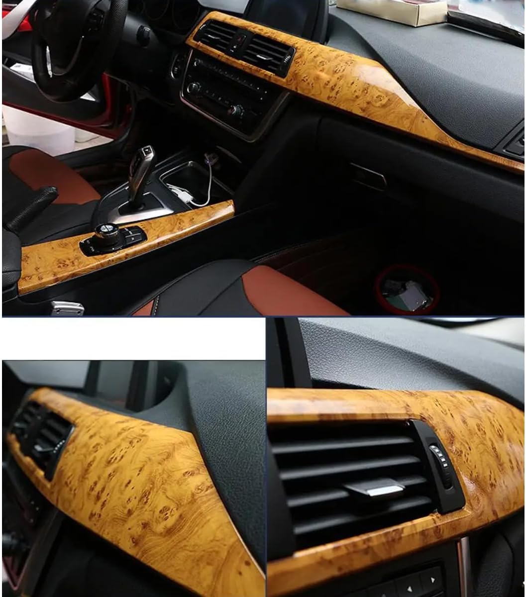 PVC Self Adhesive Wood Vinyl Wrap 11.8x59 Inch Car Sticker Interior Furniture Bubble Free Wooden Textured Grain Decorative Film Cabinet,Glossy Birds EyeA