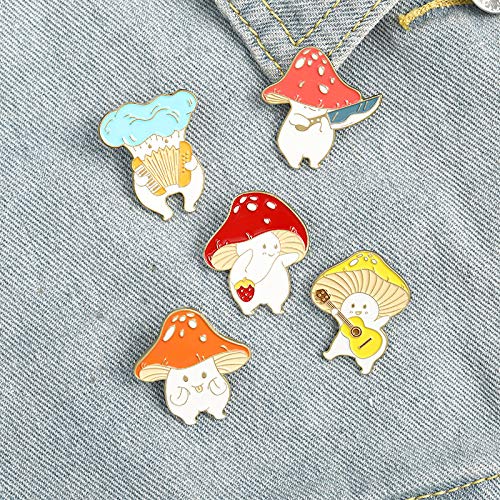 image for COLORFUL BLING 5 Pcs Enamel Cute Mushroom Pin Brooches Lapel Badge Car