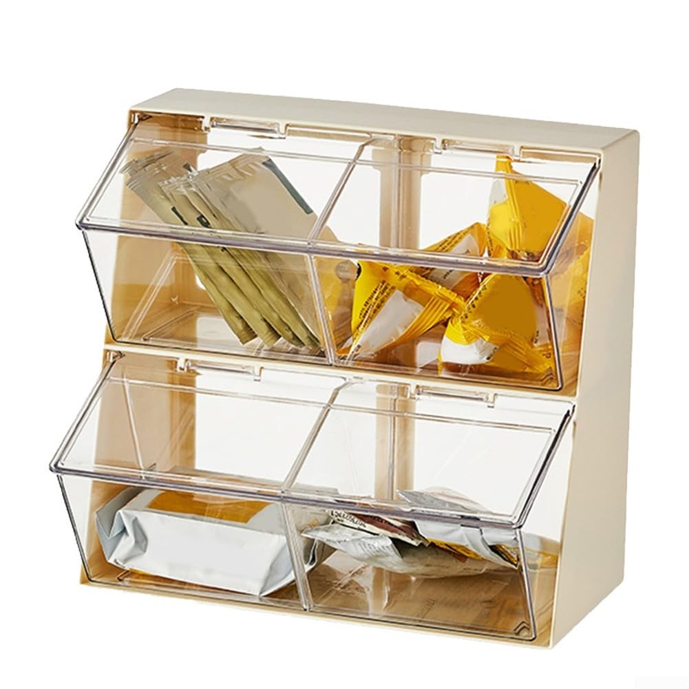 Boîte de rangement en plastique robuste pour sachets de thé et capsules de café avec configuration à deux niveaux pour la maison ou le bureau (blanc)