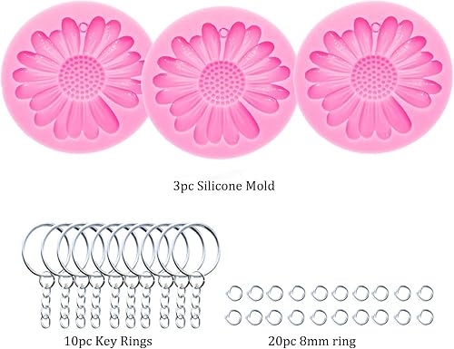 Miniatura 2 de Molde de silicona para llavero de flor de margarita, moldes epoxi de resina de crisantemo con 10 llaveros (DY0198+DY0198+DY0198+PJ)