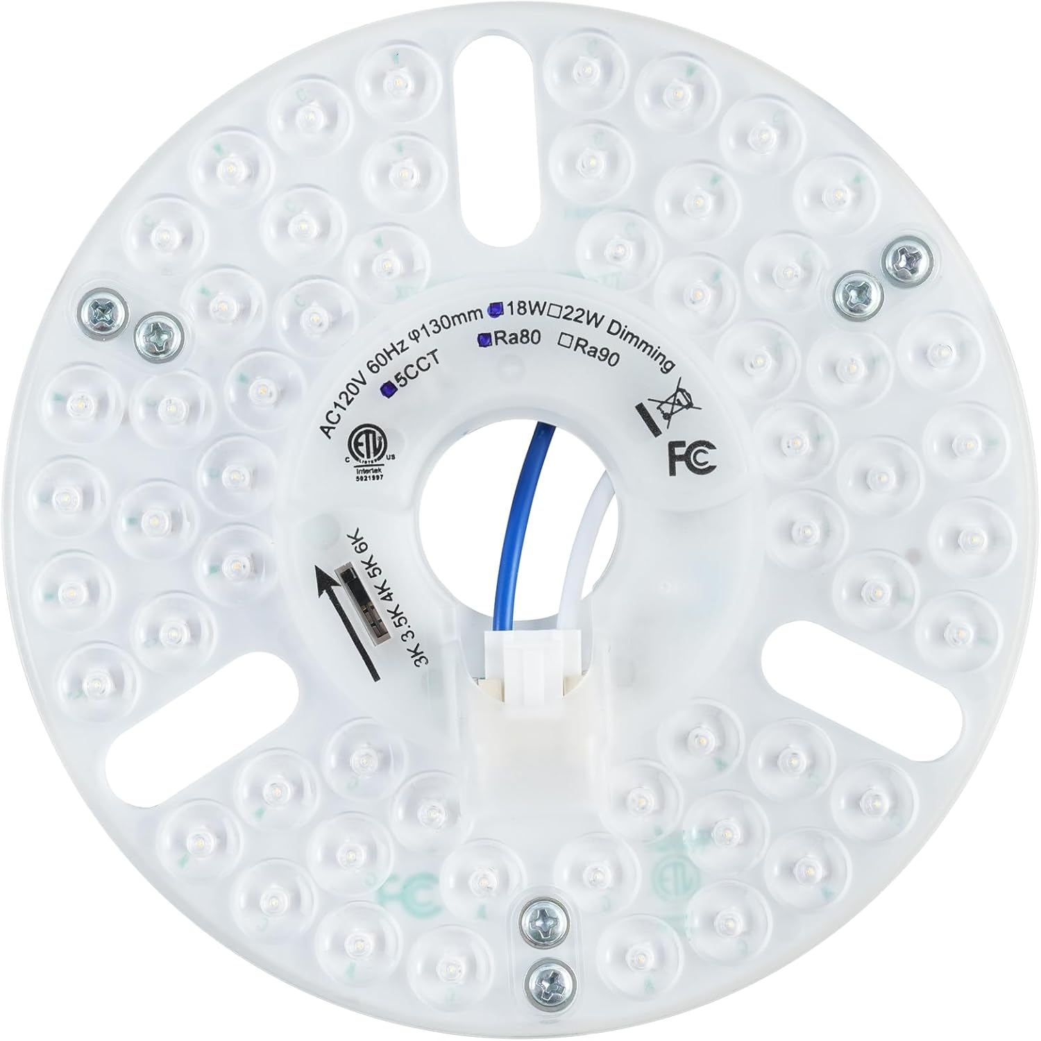 5.12" LED Ceiling Fan Light Retrofit Kit, 18W, 2200LM, 5CCT 3000K 3500K 4000K 5000K 6000K Adjustable, 120V, ETL Dimmable (18, Watts)