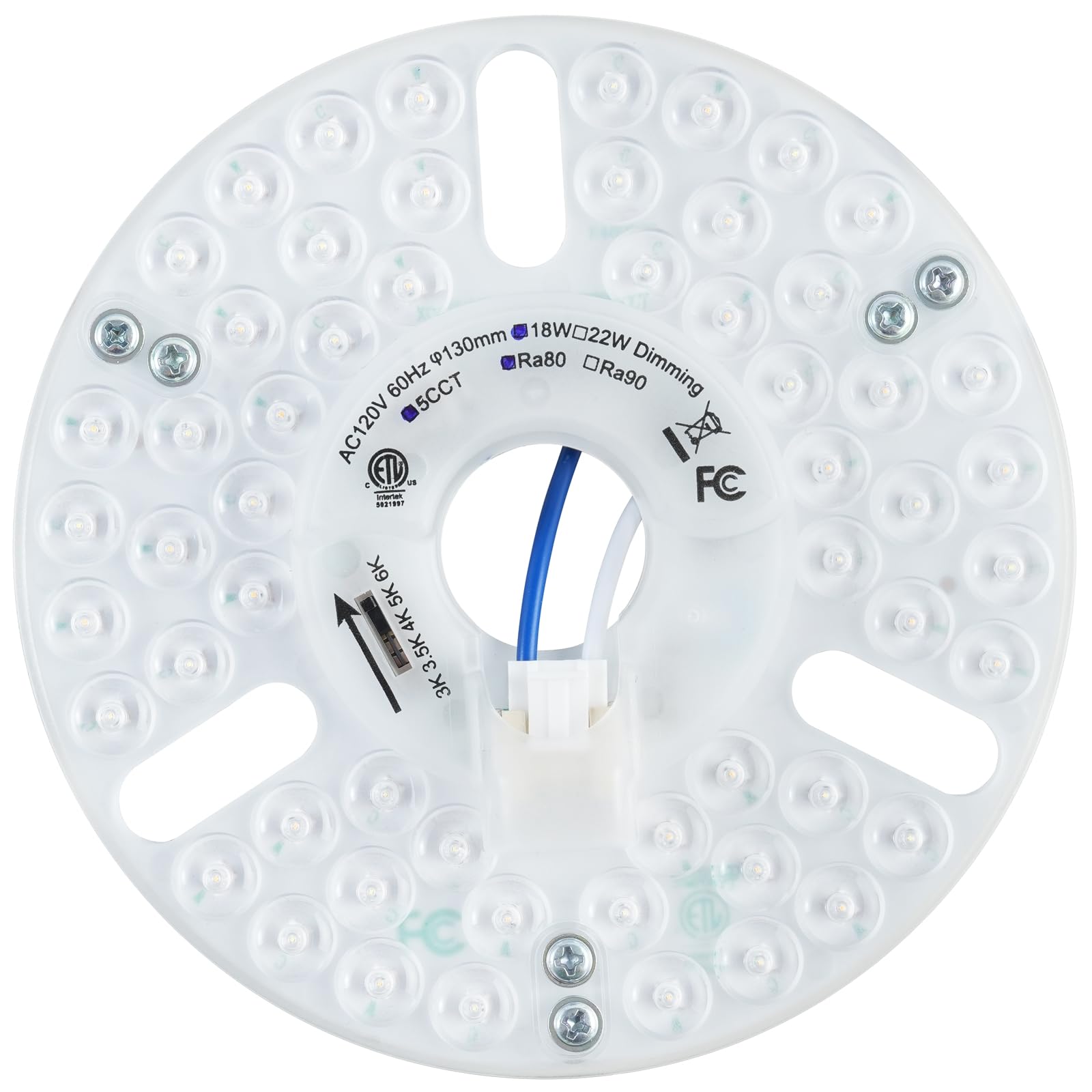 HAOLEDI 5.12" LED Ceiling Fan Light Retrofit Kit, 18W, 2200LM, 5CCT 3000K 3500K 4000K 5000K 6000K Adjustable, 120V, ETL Dimmable (18, Watts)