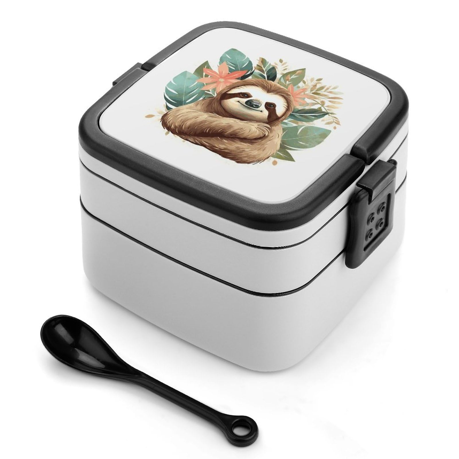 JTREHY Cute Sloth Leaves Lunch Box Double-Layer Portable Lunch Container Stackable Large Capacity Leakproof Bento Box for Dining Out Work Picnics Travel