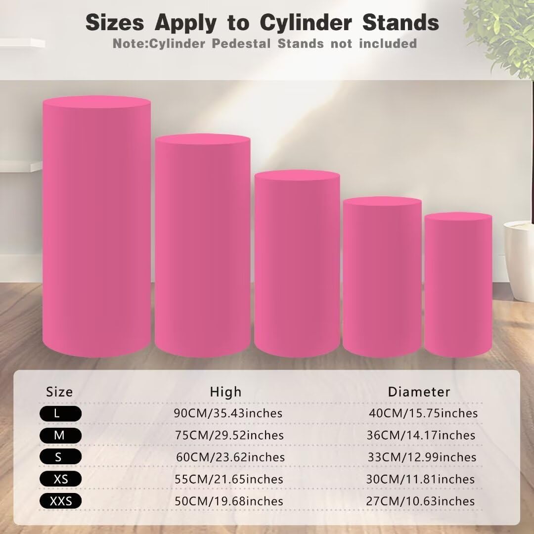 Set of 5 Spandex Cylinder Stand Covers, Round Cylinder Plinth Display Stand Covers, Spandex Pedestal Covers for Party Wedding(Cylinder Stands NOT Included-Black)