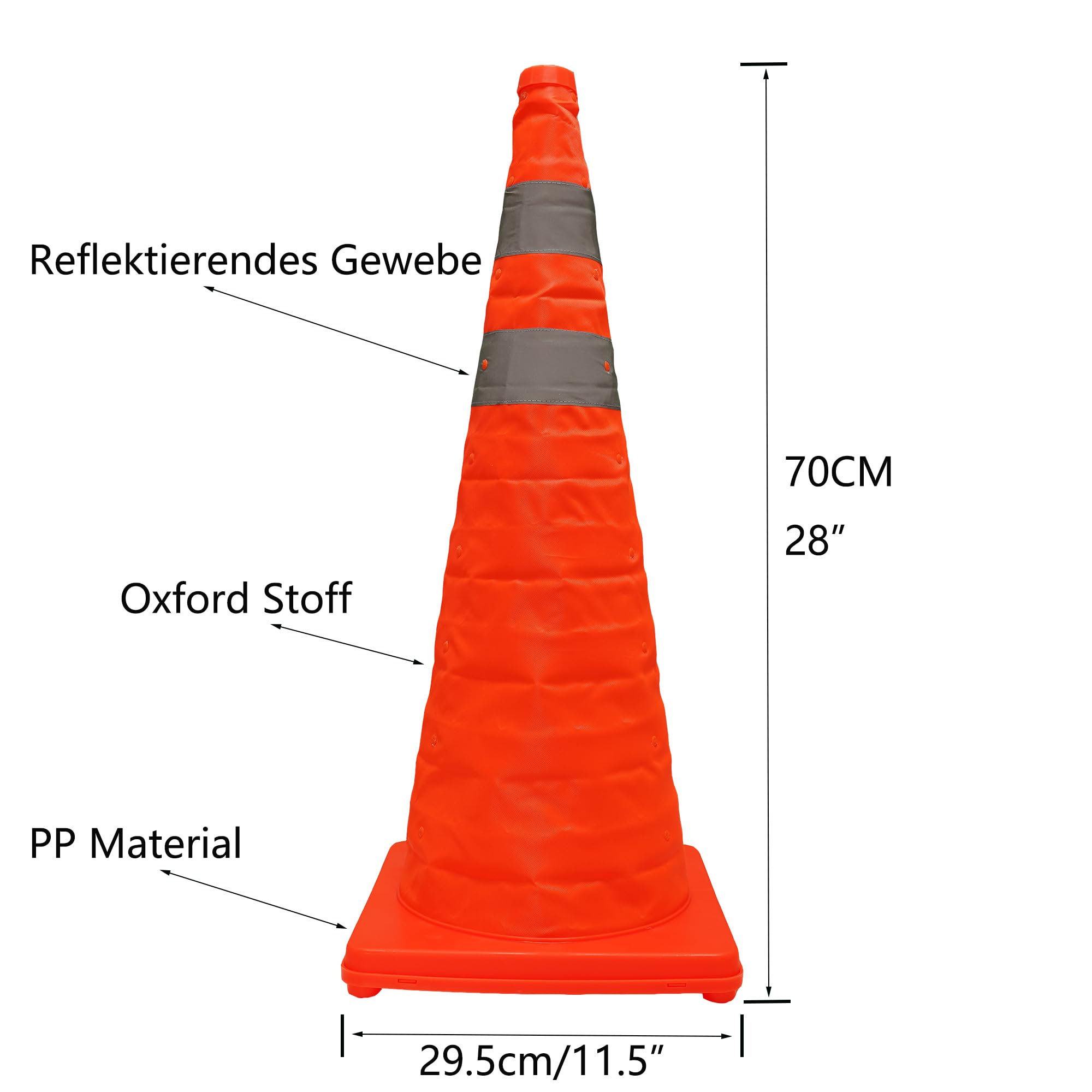 2-Pack 70cm/28 Faltbare Verkehrssicherheitskonen mit reflektierenden Streifen, grüne Sicherheitsweste inklusive