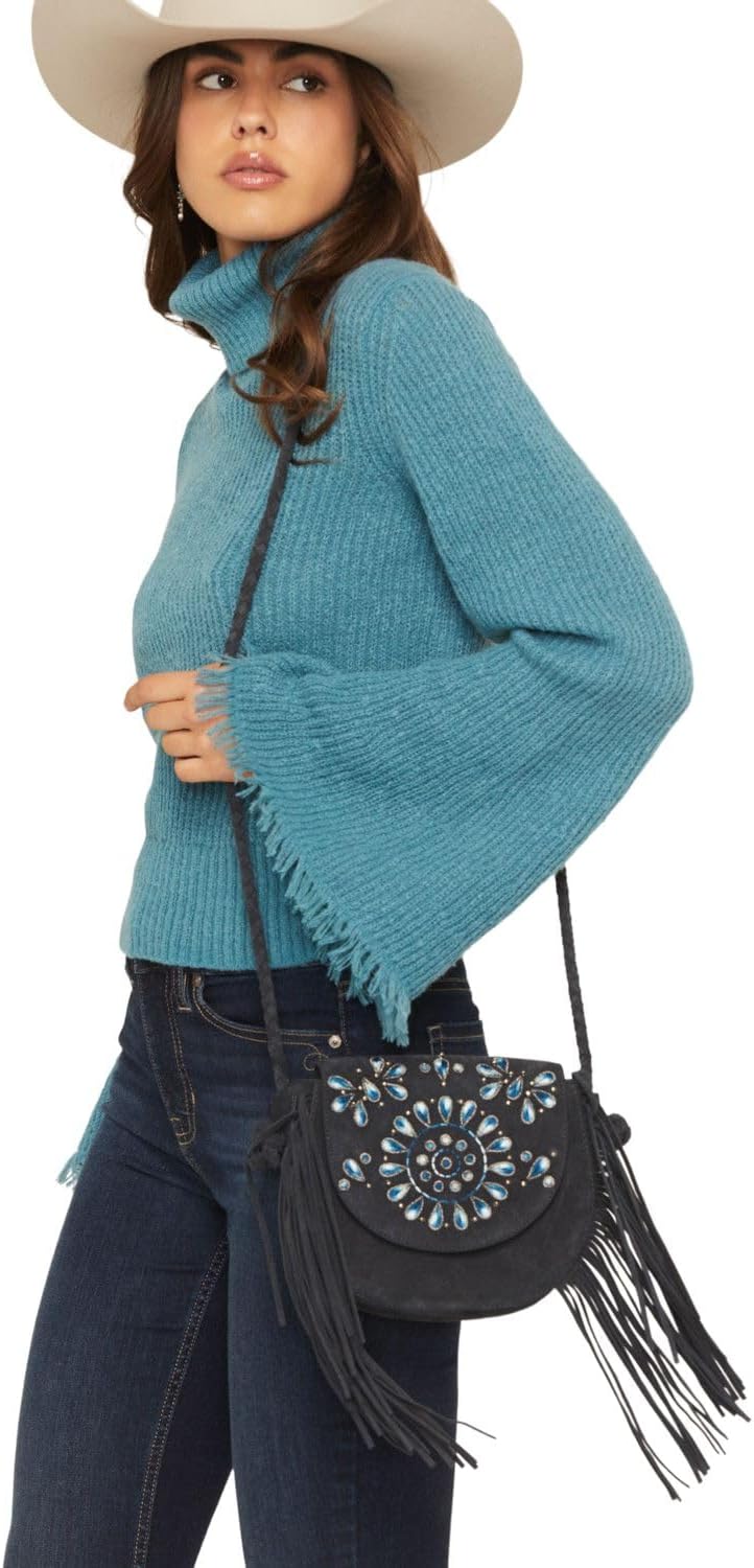 Shyanne Women's Belle Embroidered Fringe Suede Crossbody Bag - SAFA25HB3-NVY One Size