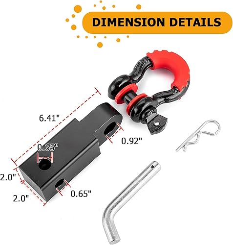 Miniatura 3 de WeiSen UTV - Enganche receptor trasero de 2 pulgadas y receptor de enganche de grillete de 2 pulgadas con grillete de anillo en D de 34 pulgadas,
