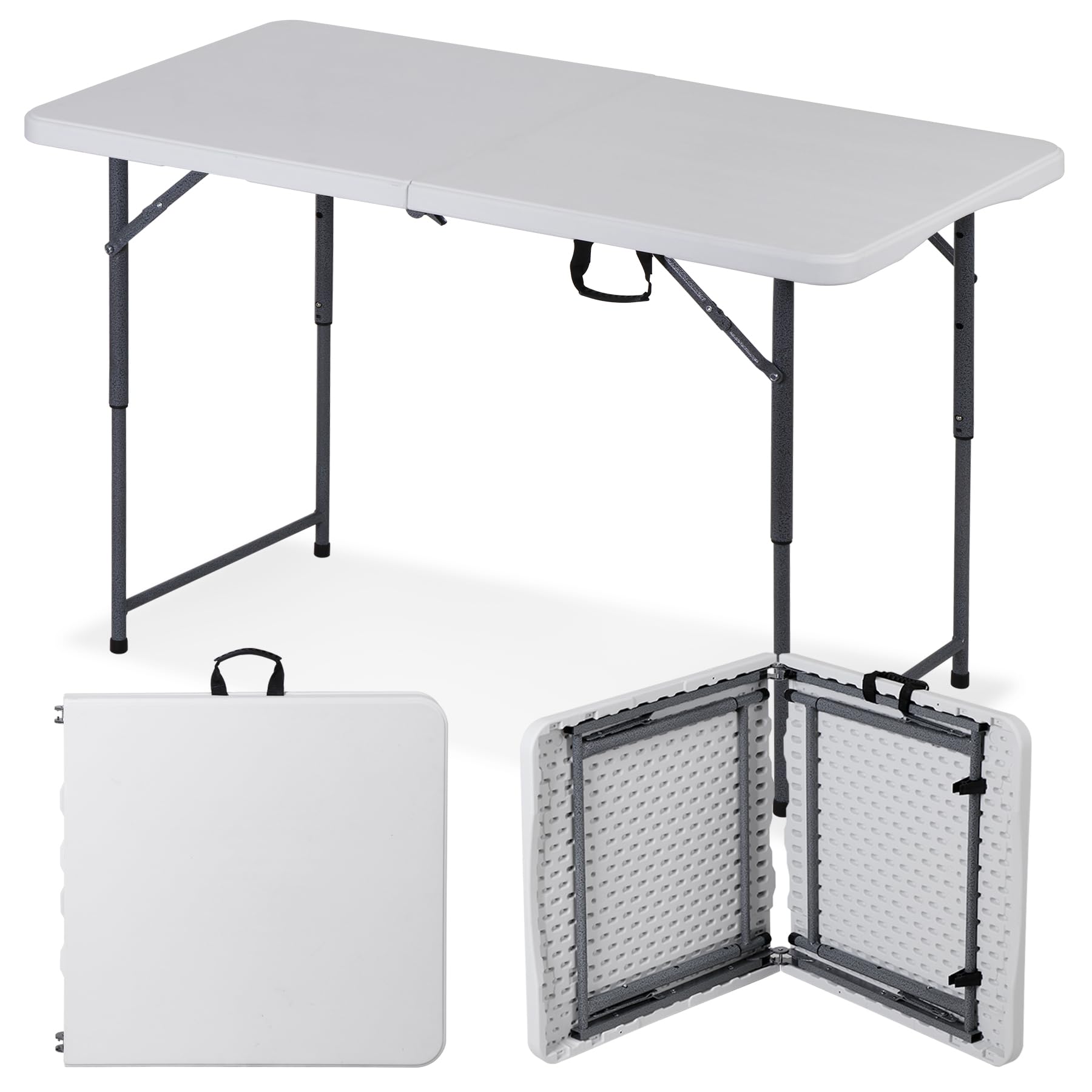 Table pliante 120 cm plastique portable hauteur réglable 4 pieds intérieur