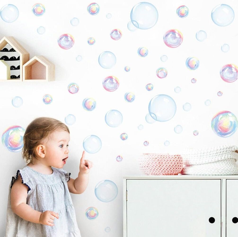 Uonlytech Bubble Wall Decal Stickers, Under The Sea Birthday Party Decor Colour Bubble Ocean Background Water Bath Decor for Mermaid Baby Shower