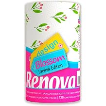 Renova Kitchen Paper Towels, Blossom Design, XXL Roll, 120 Sheets, White