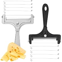 2 Pieces Stainless Steel Wire Cheese Slicer, Adjustable Cheese Block Cutter with 8 Wires Replacement, Handheld Cheddar Plane Slicer for Gruyere Raclette Mozzarella Butter Silver and Black