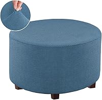 Vista 9 de Funda otomana redonda de mezcla de poliéster, fundas protectoras elásticas con parte inferior elástica, textura lavable a máquina, tela jacquard