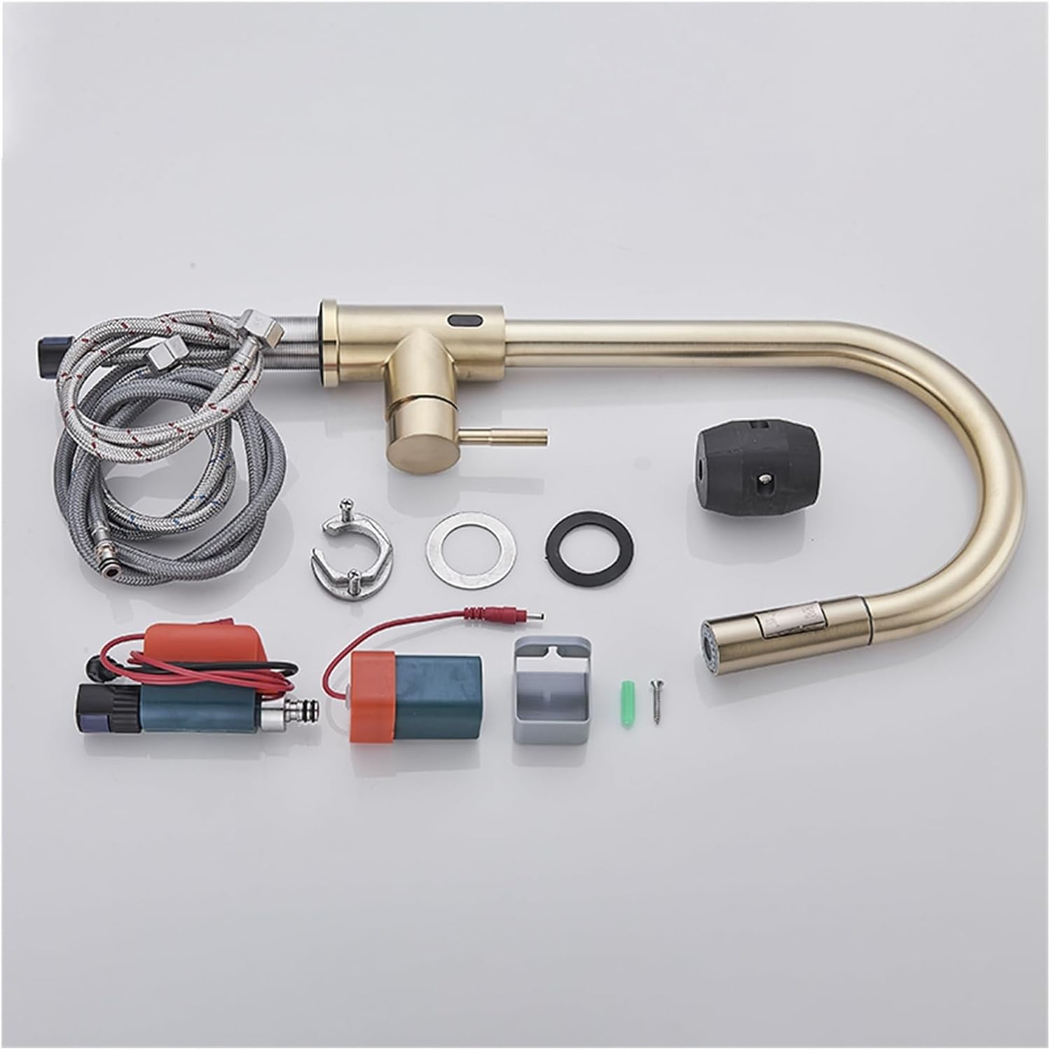 Pull Out Sensor Kitchen Faucet Brushed Infrared Sensor Control Faucet Mixer 2 Functions Battery Powered(Brushed Gold)