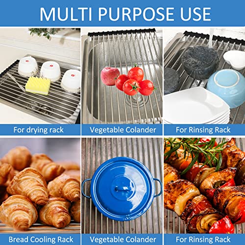 Image of Ahyuan Roll Up Dish Drying Rack Multipurpose Kitchen Dish Rack Roll Over The Sink Dish Drying Rack Portable Rolling Dish Drainer For Kitchen Sink RV Accessories (Black, 17.7''X11.2'')