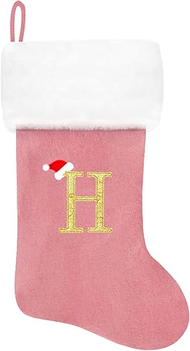 Miniatura 105 de Calcetines de Navidad bordados de 20 pulgadas con monograma, terciopelo rojo con puño de felpa blanca supersuave, adornos clásicos para decoración