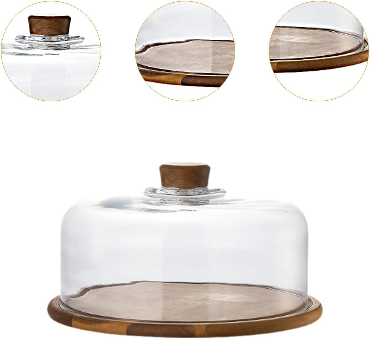 Cake Presentation Server with Wood Tray and Dessert Dome for Events, 31.3x17.5cm
