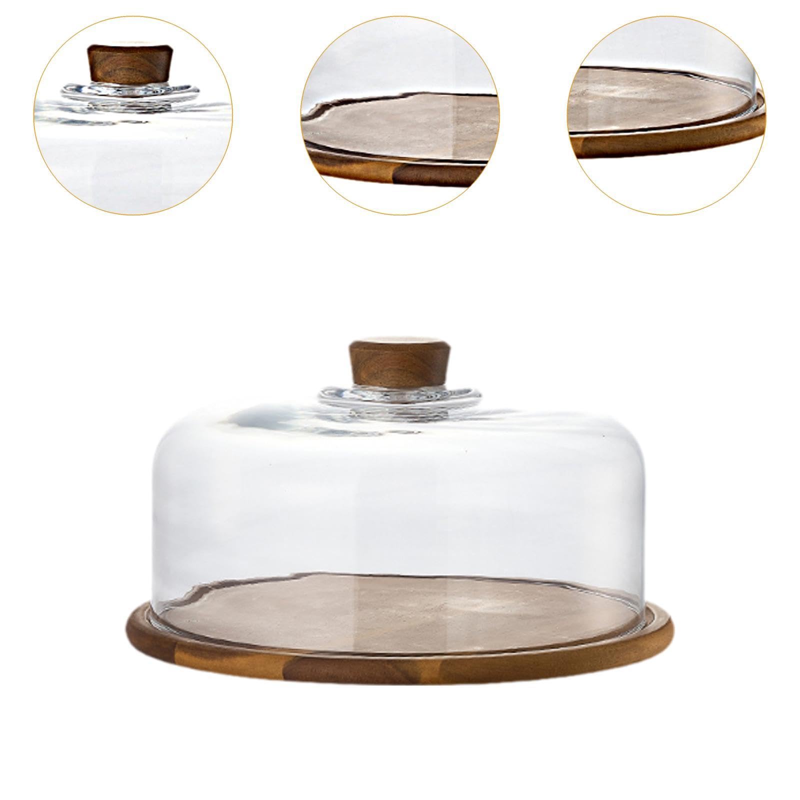 Soporte para Pasteles con Cúpula de Madera Y Vidrio Bandeja para Quesos Y Panes Plato para Servir con Tapa Adecuado para Repostería Celebraciones Mesa, 31.3x17.5cm