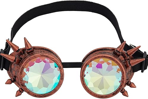 Miniatura 36 de Gafas caleidoscopio para raves trippy psicodélico steampunk con lentes de cristal de difracción de prisma arcoíris Negro