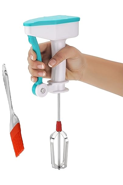 Milestouch 18/10 Steel and Plastic Hand Blender Mixer, Power-free Non Electric and Silicon Oil Brush (Mix Colours)