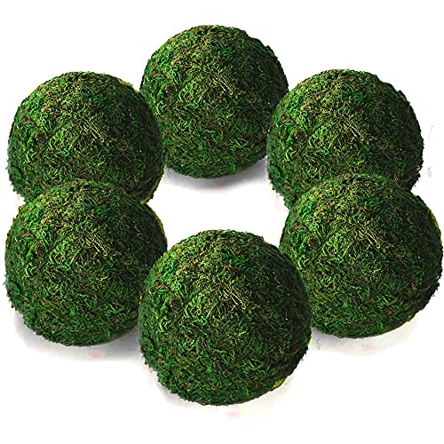 Qingbei Rina Moss Balls Decorative for Bowl(4'-Set of 6), Large Green Moss Ball, Bowl Fillers for Centerpiece, Handmade Natural Moss Decorative Balls, Home Party Wedding Decor