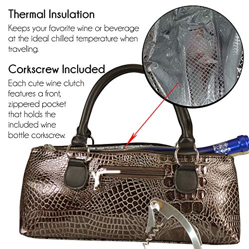 Primeware Wine Clutch Bag (Thermal Insulated) Trendy Women’s Carry Tote | Holds Red & White 750mL Bottles | Trendy Fashion | Incl. Portable Waiter-Style Corkscrew - Thumbnail 2