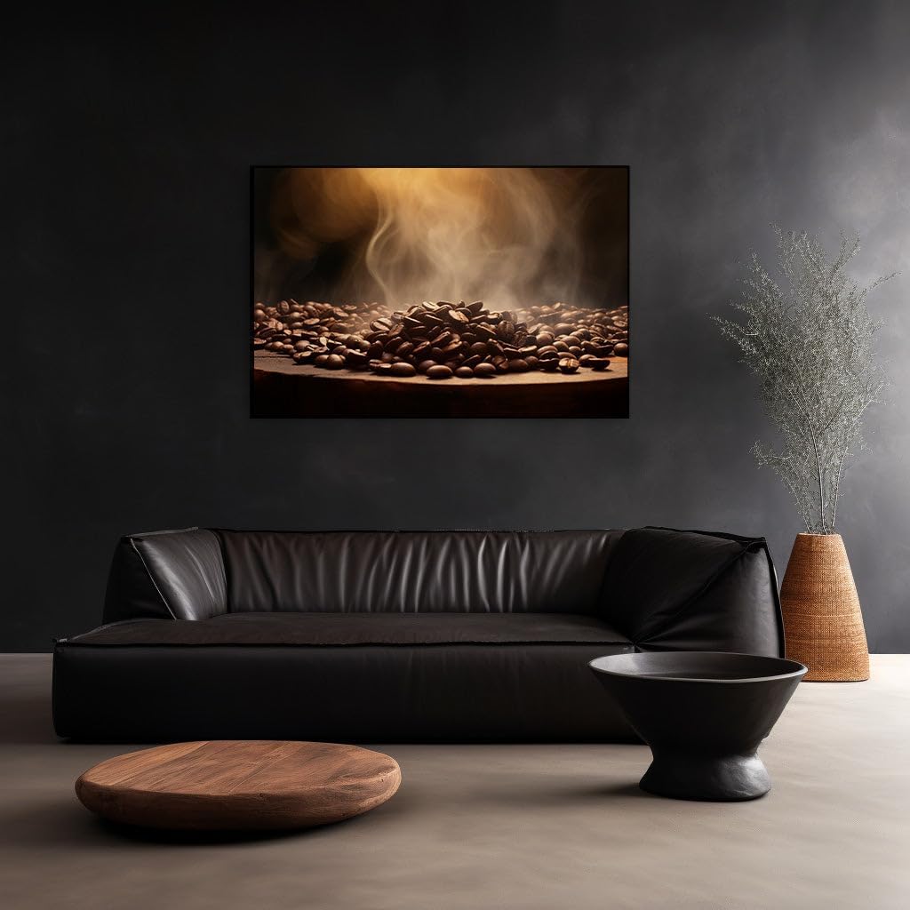 Canvas for Living room. Awakening Aroma: Freshly Roasted Coffee Beans Unveiled, 27 x 18 inch Canvas Wall Art - Contemplative Journeys - Modern Home Decor