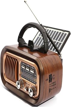 FM Radio Bluetooth Speaker with Phone Stand that Can Charge from Nostalgic Looking Solar Panel