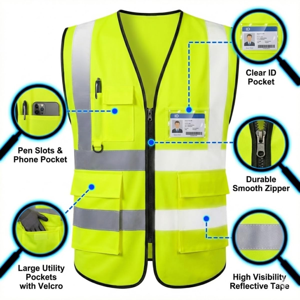 Chaleco de seguridad reflectante de alta visibilidad personalizado para construcción, tráfico y seguridad