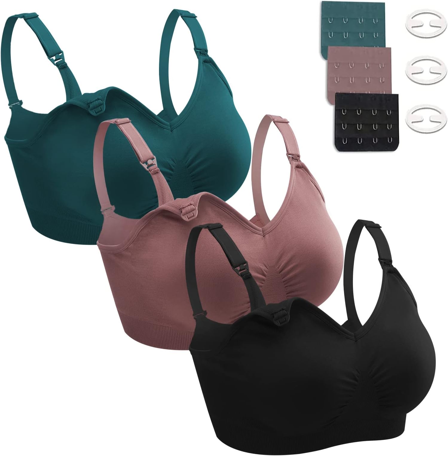 Nursing Bras for Breastfeeding 3 Pack Seamless Maternity Bras Pregnancy Sleep Bralette with Extra Bra Extenders and Clips