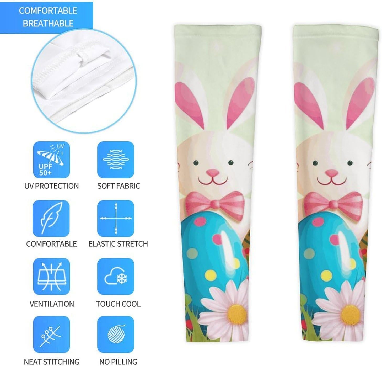 Spring Happy Easter Holiday Arm Sleeves for Men Women Sun Protection Sleeves Cooling Compression Arm Covers