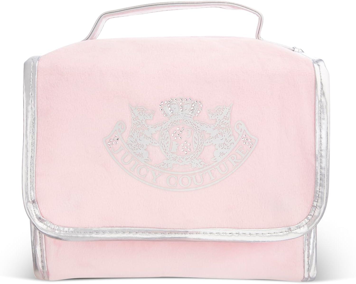 Juicy Couture Pink Makeup Bag Cosmetics Organizer Travel Essentials Hanging Hook Silver Terroir Dog Rhinestone Crown Velour