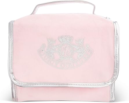 Juicy Couture Pink Makeup Bag Cosmetics Organizer Travel Essentials Hanging Hook Silver Terroir Dog Rhinestone Crown Velour